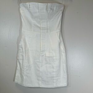 Oh Polly white linen cotton dress mini sleeveless pockets sz2 XS SP237